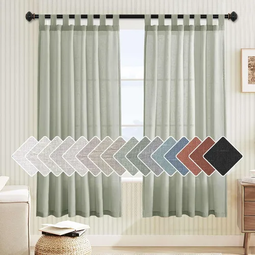 Vista 31 de Cortinas de lino para sala de estar, decoración para el hogar, con pestaña superior, privacidad añadida, ahorro de energía, filtro de luz