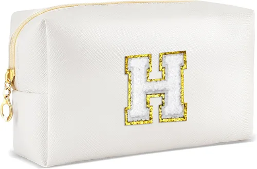 Vista 36 de URSKYTOUS Regalos para niñas, bolsa de maquillaje con inicial, bolsa de cosméticos personalizada con cremallera, bonita bolsa de aseo de viaje, Azul