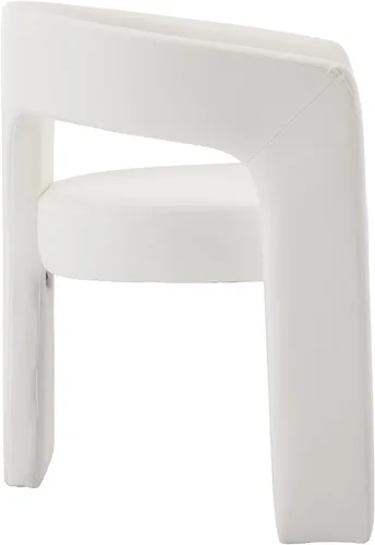 Vista 5 de Silla moderna de comedor en barril, silla de cocina acentuada tapizada en cuero sintético con brazos, silla lateral cómoda para sala de blanco