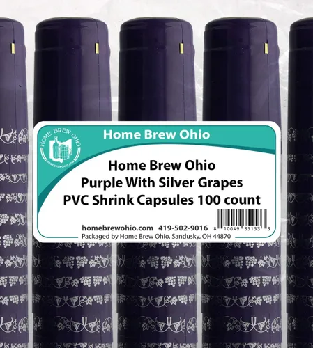 Vista 2 de Home Brew Ohio Cápsulas retráctiles de PVC púrpura con uvas plateadas, 100