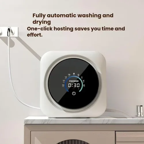 Vista 6 de Mini lavadora y secadora inteligente para montaje en pared, lavadora automática con pantalla digital, diseño compacto de encimera para lencería