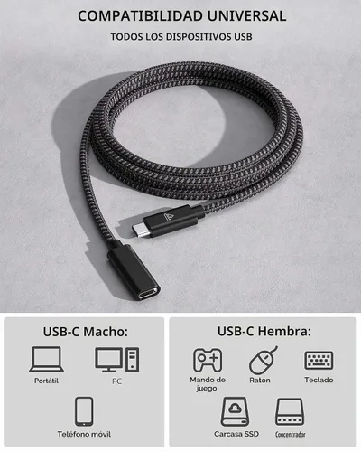 Vista 5 de Faracent Cable de extensión USB C (20Gbps/240W/1FT/0.3M), USB 3.2 tipo C 3.1 macho a hembra, extensión de carga y sincronización para iPhone 16 15