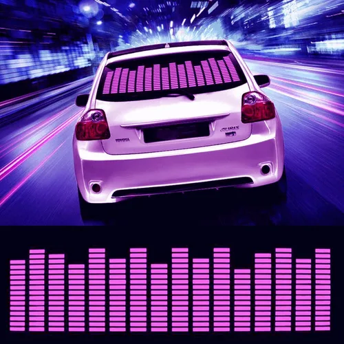 Vista 14 de Pegatinas adhesivas para auto con luces LED brillantes, sensor de sonido y música, ecualizador, ritmo, lámpara de voz, flash de audio, 90 x 25 cm