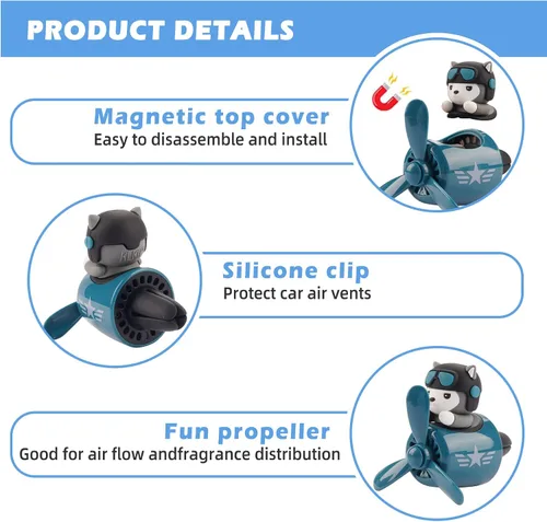 Vista 4 de 2 piezas de ambientadores de coche con diseño de oso piloto, difusor de ventilador de coche con hélice, ambientador de coche creativo con diseño