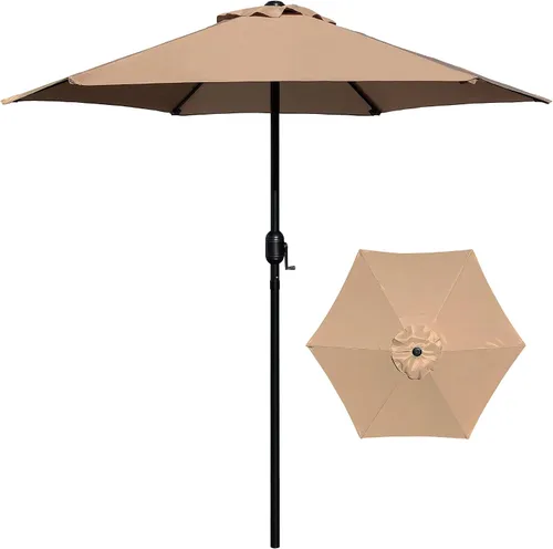 Vista 12 de ABBLE Sombrilla de patio al aire libre de 7.5 pies con manivela, resistente a la intemperie, sombrilla de protección UV, duradera, 6 varillas de Agua