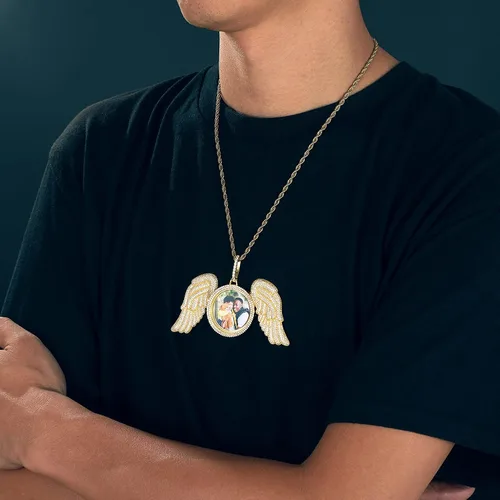 Vista 5 de Gugots Collar de plata de ley 925 con foto personalizada colgante de foto personalizado oro helado plata y memoria cadenas de imagen personalizadas
