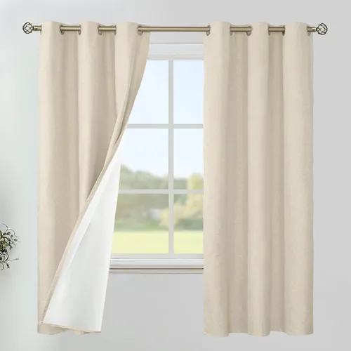 Vista 53 de YoungsTex - Cortinas 100% opacas para dormitorio, con aislamiento térmico y ojales, cortinas oscuras negras con capa pesada para ventana de sala