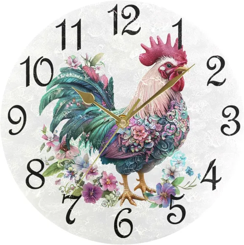 Vista 24 de Reloj de pared rústico retro con puerta de granero de madera, marrón, azul, funciona con pilas, silencioso, sin tictac, 10 pulgadas, reloj de mesa
