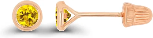 Vista 8 de Aretes de oro macizo hipoalergénico de 14 quilates, 3 mm, redondos, solitarios, con piedra natal genuina, bisel con tuerca de tornillo Amatista