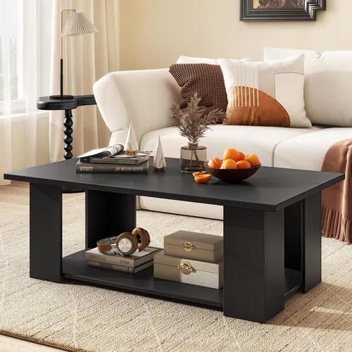 Vista 2 de GOFLAME Mesa auxiliar con almacenamiento, mesa central moderna para espacios pequeños, mesas de té decorativas para sala de estar, sala de Negro