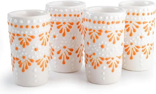 Vista 20 de Juego de 4 vasos de chupito Talavera auténticos mexicanos para tequila - Pintados a mano - 2 Oz (Corazón Azul)