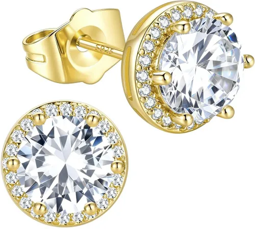 Vista 22 de Richsteel Aretes de circonita cúbica para hombre, postes de plata de ley Dorado Plateado