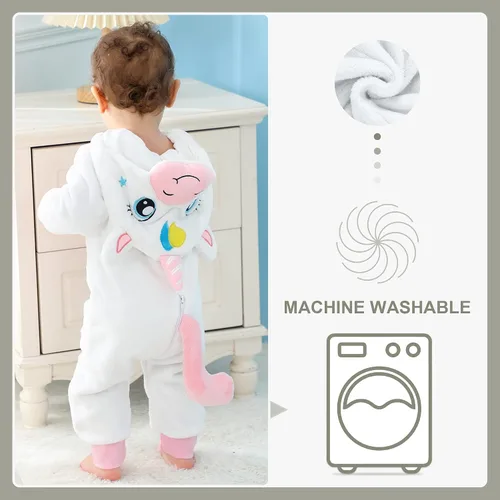 Vista 7 de Mameluco con capucha de animales para bebés de franela para invierno, Halloween y cosplay