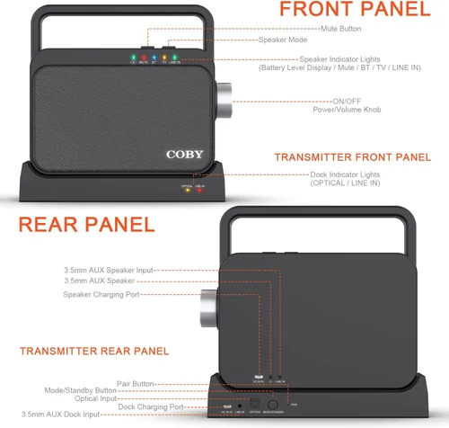 Vista 2 de Coby Altavoz de TV inalámbrico para personas mayores y personas con problemas auditivos - Amplificador de audio de TV portátil con Bluetooth, rango