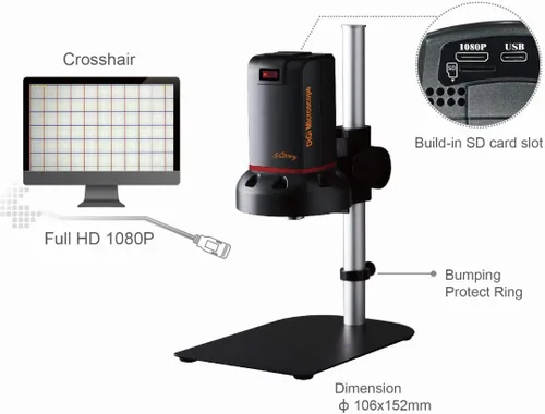 Vista 2 de Microscopio digital de larga distancia de trabajo de enfoque automático HDMI/USB UM10 con resolución de 2MP 13x a 500x ampliación y tarjeta SD