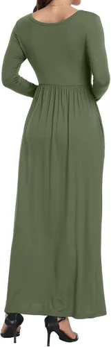 Vista 5 de Vestido largo de manga cortalarga, holgado, liso, informal y con bolsillos para mujer