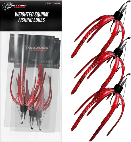 Vista 7 de Delong Lures - Los Señuelos de Pesca Squirm - Kit Definitivo de Pesca de Lubina - Jigs con Peso para Agua Dulce y Salada, Señuelos Swimbait Grandes