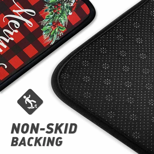 Vista 4 de 2 piezas de alfombras y tapetes de cocina de Navidad para el suelo con respaldo antideslizante, decoración de cocina de Navidad feliz, juego