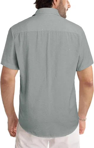 Vista 85 de JMIERR Camisas de vestir a rayas con botones y manga corta para hombre