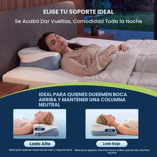 Vista 6 de OLIXIS Almohada cervical de contorno para aliviar el dolor de cuello, ergonómica de doble altura Gris y azul