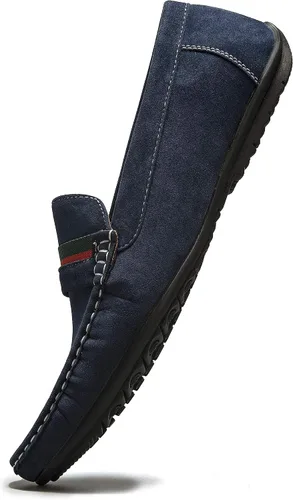 Vista 2 de DECARSDZ - Mocasines para hombre, zapatos planos de gamuza azul