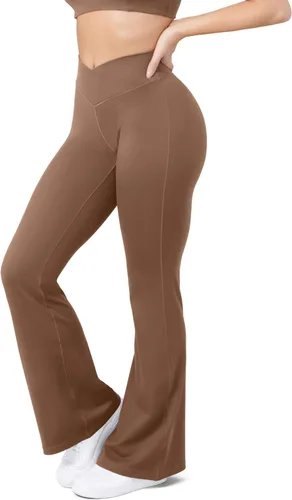Vista 2 de HEGALY - Pantalones deportivos de yoga acampanados para mujer, leggings acampanados de cintura alta cruzada para disimular el abdomen