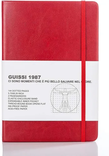 Vista 10 de Guissi Cuaderno clásico de cuadrícula de puntos, tapa dura A5, papel grueso sin ácidos de 2.82 oz/m², con bolsillo interior fino, piel sintética