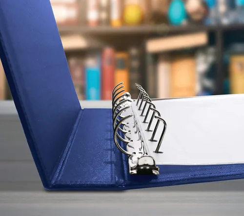 Vista 4 de Better Office Products Carpeta de cheques ejecutivos de 7 anillos con bolsa con cremallera, cubierta acolchada azul texturizada, para cheques