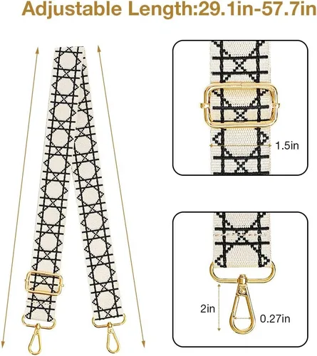 Vista 3 de Lekesky Purse Strap Replacement Crossbody, Beige Geometric Print Purse Straped for Women, Adjustable Bag Straps Replacement(Golden Buckle)