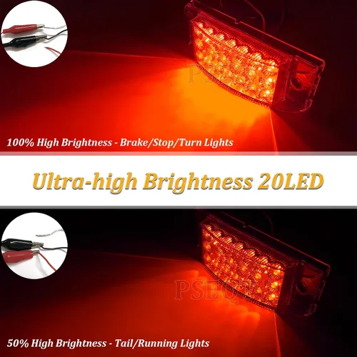 Vista 2 de PSEQT Luces de marcador rectangulares de 6 pulgadas, luces LED rojas para remolque, impermeables, con 20 diodos y luces direccionales delanteras