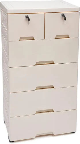 Vista 7 de Cajones de plástico, armario de almacenamiento con 6 cajones, cajones de armario, organizador alto para ropa, sala de juegos, muebles de dormitorio