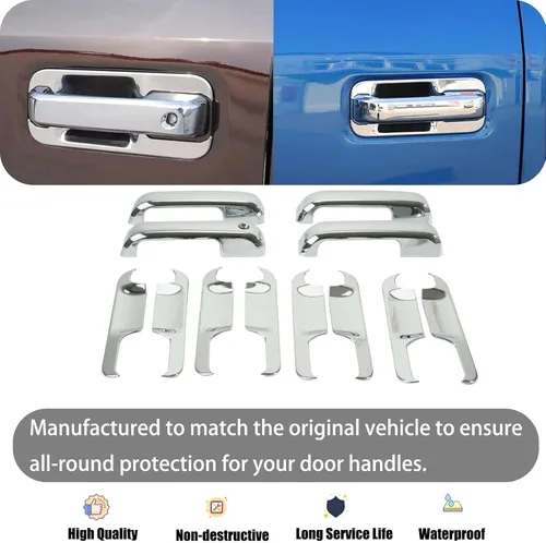 Vista 6 de AUCERAMIC Cubierta protectora cromada para manijas de puerta cromadas para Ford F150 2015-2020, tapas protectoras cromadas, 12 unidades, 4 puertas