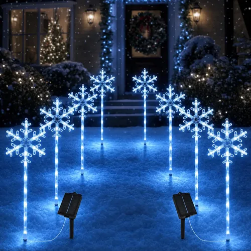 Vista 12 de 4 Pack Snowflake Solar Christmas Pathway Lights, Outdoor Decor 4 Pack-Warm White