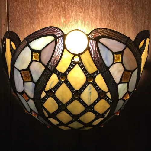 Vista 4 de Bieye L10816 Cadena de bolas de latón barroca estilo Tiffany apliques de pared de vidrieras luz nocturna para sala de estar, dormitorio, decoración