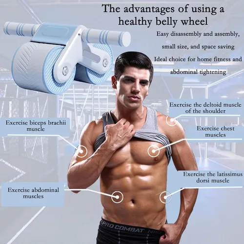 Vista 3 de RODILLO DE ABDOMINIO DE REBOTE AUTOMÁTICO: Rodillo abdominal de rebote automático para ejercicio con rodilleras, diseño de equilibrio de doble rueda