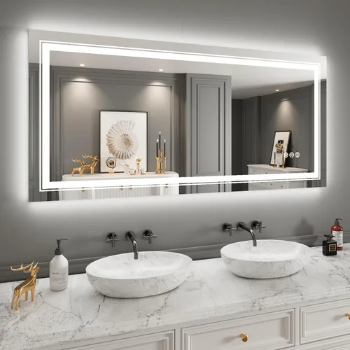 Vista 40 de Snowdool - Espejo de baño LED, de 24 x 36 pulgadas, con luz delantera y trasera, antiempañamiento, espejo de tocador de baño para pared, con función