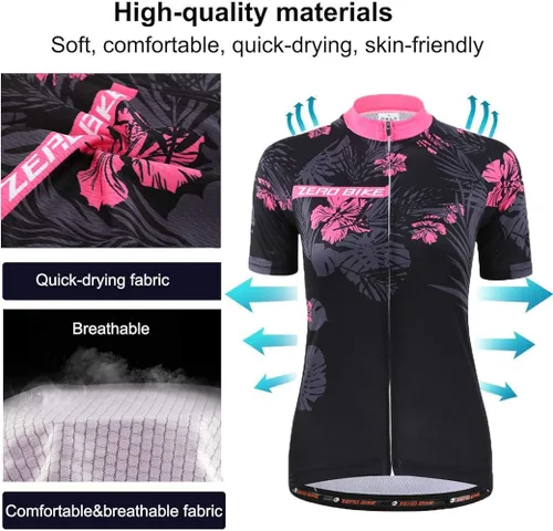 Vista 3 de Zerobike - Jersey de ciclismo para mujer, de manga corta, secado rápido, transpirable, para montaña.