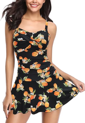 Vista 36 de SHEKINI Traje de baño de una pieza con falda fruncida cruzada para mujer Vestido de baño Traje de baño Albaricoque - Bw