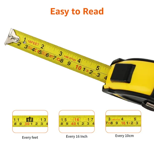 Vista 2 de Amazon Basics - Cinta métrica autobloqueante, precisión MID, 16 pies (5 m), Negro, Amarillo