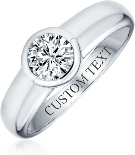 Vista 3 de Personalize Modern Simple Minimalist 1CT Cubic Zirconia AAA CZ Bezel Set Round Solitaire Promise Engagement Ring For Women .925 Sterling Silver