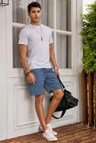 Vista 8 de JMIERR - Pantalones cortos informales para hombre, pantalones cortos de golf, pantalones chinos con cordón, de tela de sarga elástica, para verano