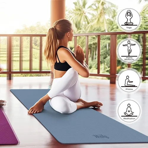 Vista 3 de Tapete de yoga antideslizante de TPE para mujeres y hombres, tapete de entrenamiento de doble cara de 72 x 24 pulgadas para gimnasio en casa
