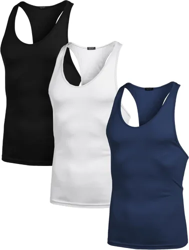 Vista 4 de COOFANDY Camisetas sin mangas para hombre, paquete de 3 camisetas sin mangas para gimnasio, espalda en Y, muscular, fisicoculturismo, camisetas sin