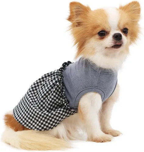 Vista 8 de LOPHIPETS Vestido a cuadros para perros pequeños, taza de té para niña, chihuahua, yorkie, cachorro, ropa de gato, cuadros blancos y negros, XXS