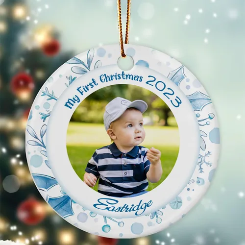 Vista 3 de Adornos de Navidad personalizados con foto, adorno de recuerdo personalizado con nombre de bebé, nuevo regalo de bebé, recuerdo de bebé