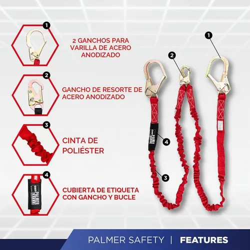 Vista 4 de Palmer Safety Arnés de cuerpo completo de ajuste de 5 puntos, anillo 3D, patas con ojales e indicadores de caída