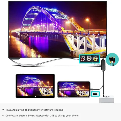 Vista 4 de Adaptador de cable USB-C a RCA, espejo de pantalla con cable de 6 pies
