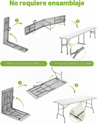 Vista 5 de Pureegg Juego de mesa plegable de 6 pies y 2 sillas, resistente, picnic