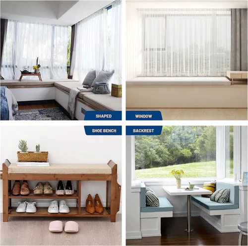 Vista 5 de Cojín de banco de doble tubería para interiores y exteriores, para ventana, piano, porche, columpio con lazos ajustables