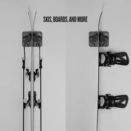 Vista 2 de Gravity Grabber La estantería de pared definitiva para esquís y tablas de snowboard - Se adapta a cualquier esquí o tabla de snowboard - Guarda tus